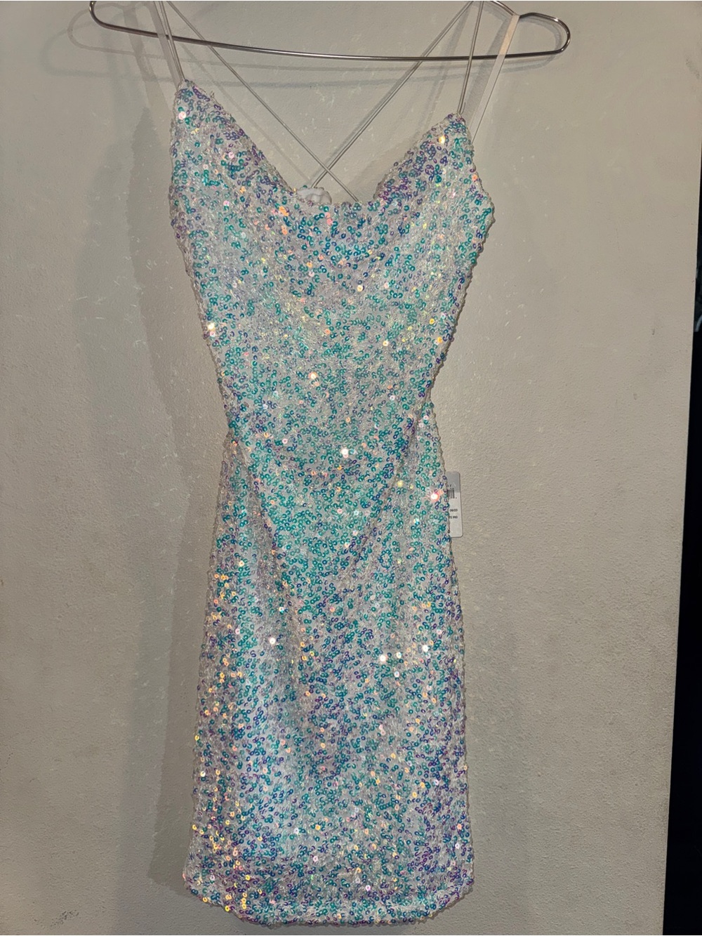 Windsor White Sequin Dress with Aqua & Lavender Accents - Picture 3 of 3